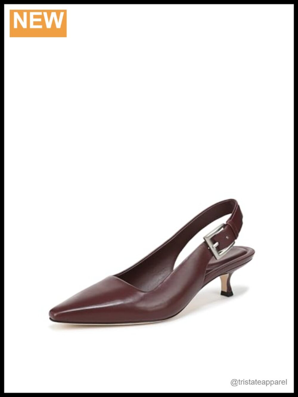 Leather Slingback Kitten Heel Pointed Toe Pump Adjustable Buckle